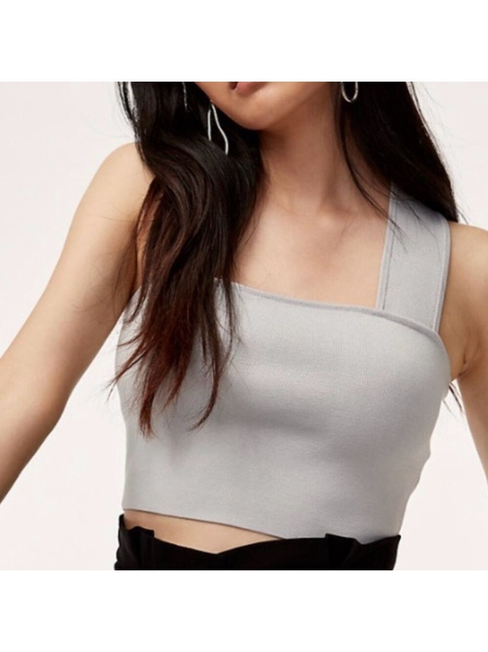 Aritzia Babaton Torsten Knit Crop Top Grey Small Sculpt Knit Yarn